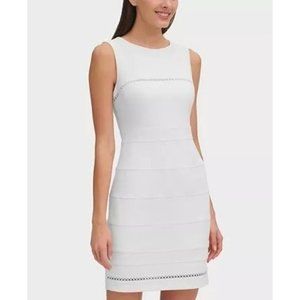 TOMMY HILFIGER SIZE 10 White Circle Lace Trim Sheath Sleeveless Dress